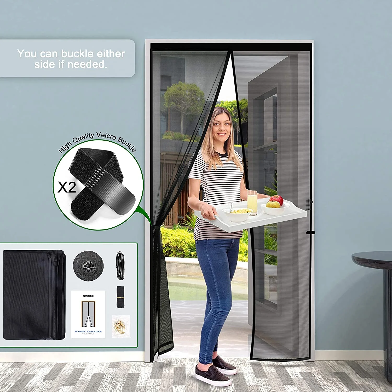 Zanzariera Magnetica per Porta 90 X 210 CM - Rete Fine, Tenda Zanzariera Porta Con Totalmente Calamita, Si Chiude Da Sola per Balcone, Installazione Facile (Nero) - immagine 5