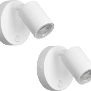 2X Applique Da Parete Interno, Bianco GU10 Lampada Da Parete, 350°Orientabile Faretto Da Parete, Con Interruttore Spot Da Parete Alluminio, per Camera Scale Soggiorno, Senza Lampadina