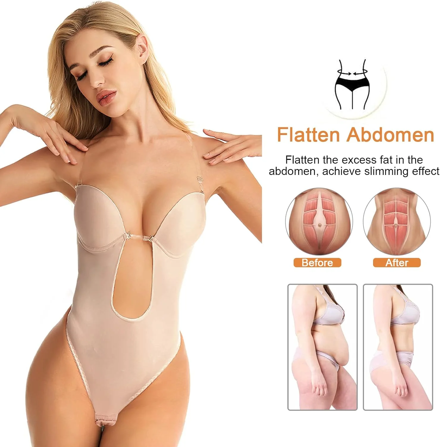 Donna Backless Profondo Scollo a V Body Strapless Shapewear Con Perizoma, Regolabile Corsetto per Dimagrante Filo Aperto per Sposa - immagine 4
