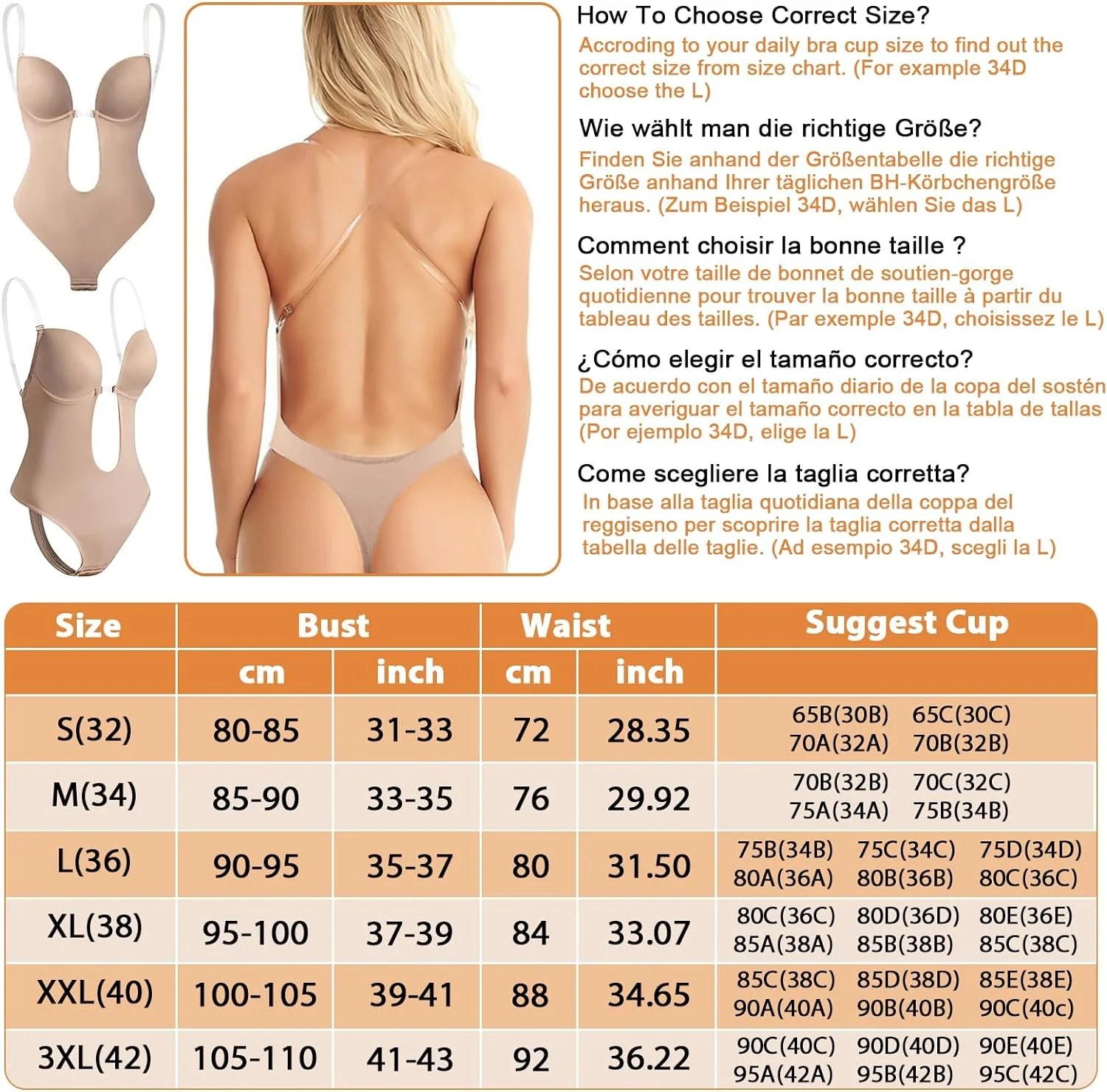 Donna Backless Profondo Scollo a V Body Strapless Shapewear Con Perizoma, Regolabile Corsetto per Dimagrante Filo Aperto per Sposa - immagine 3