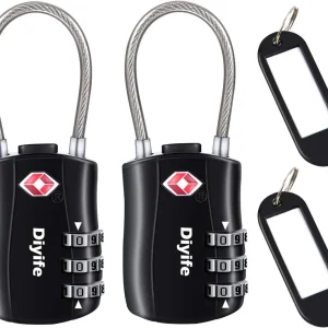 TSA Lucchetti, [Versione Più Recente] [2 Confezioni] Lucchetto Combinazione Lucchetti per Bagagli TSA 3 Cifre Serratura a Codice per Viaggio Custodia E Valigie, Ecc(Nero)