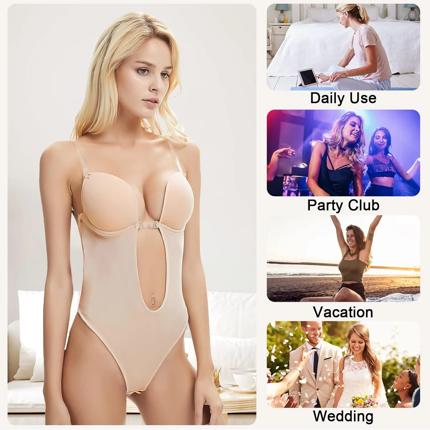 Donna Backless Profondo Scollo a V Body Strapless Shapewear Con Perizoma, Regolabile Corsetto per Dimagrante Filo Aperto per Sposa - immagine 7