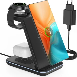 Stazione Di Ricarica Induttiva 3 in 1 per Samsung, Caricatore Senza Fili per Samsung Galaxy S24 S23 Ultra S22 S21 S20 Z Flip Fold 4, Galaxy Watch 5/5 Pro/4/3, Galaxy Buds 2 Pro