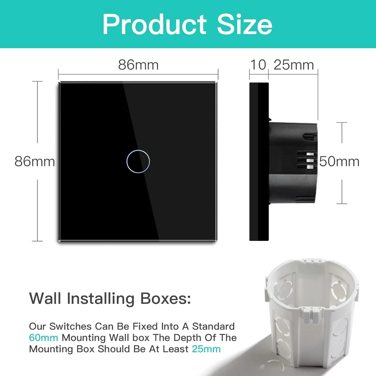 Smart Zigbee Interruttore Della Luce Intelligente Da Parete, Compatibile Con Alexa E Google Home, Interruttore Da Incasso a 1 Via, Con Pannello in Vetro Da 250 V, Nero (Hub Richiesto) - immagine 8