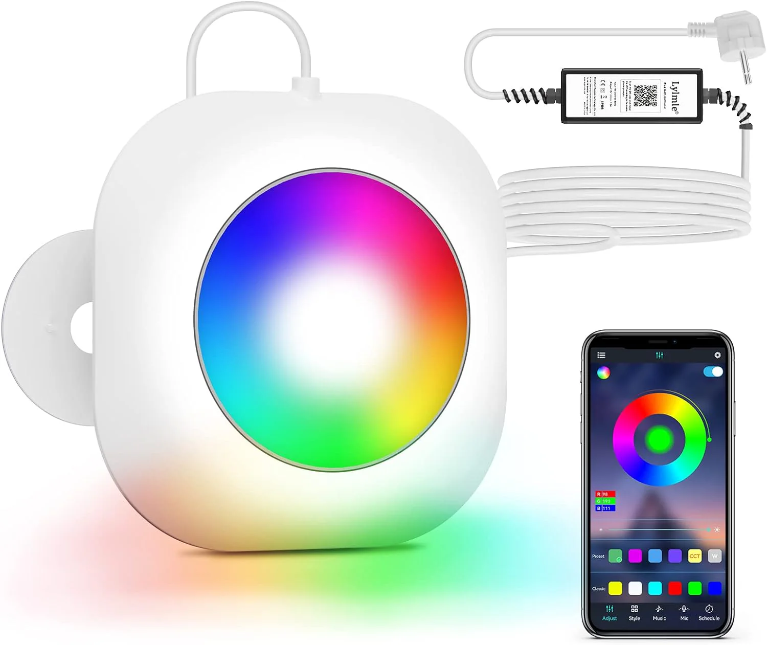 10 W - Illuminazione a LED Senza Fili, 12 V Luci per Piscina Sommergibile Con Controllo APP, Dimmerabile, IP68, Impermeabile, Lampada Magnetica Con 8 M Cavo per Piscina Fuori Terra - immagine 2